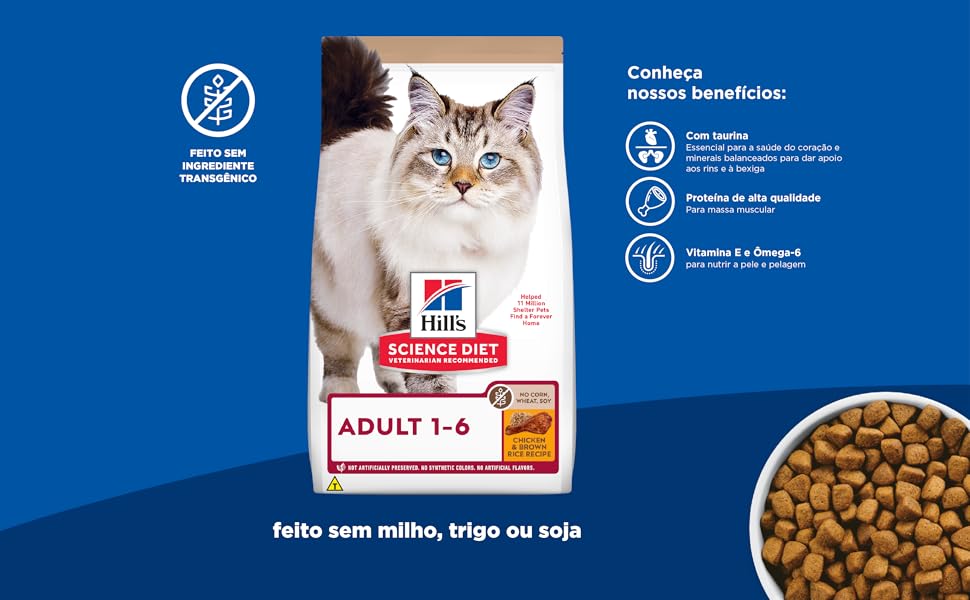 Ração Hill’s Science Diet Sem Milho, Trigo ou Soja para Gatos Adultos Sabor Frango – 1.59kg Ração Hill’s Science Diet Sem Milho, Trigo ou Soja para Gatos Adultos Sabor Frango – 1.59kg