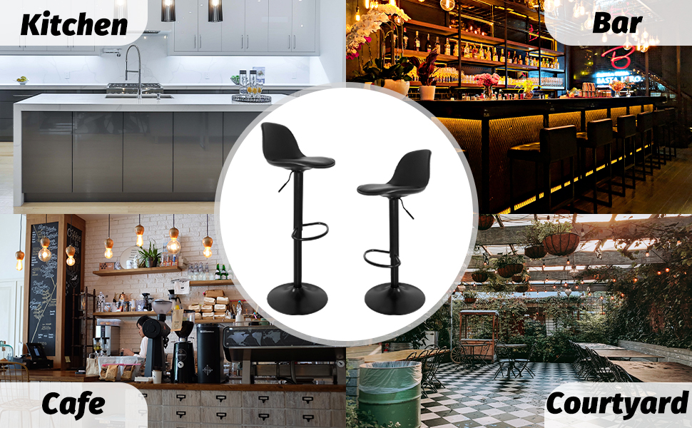 LINKLIFE Black Bar Stools Set of 2 PU Leather Upholstered Counter Height Barstools, Adjustable