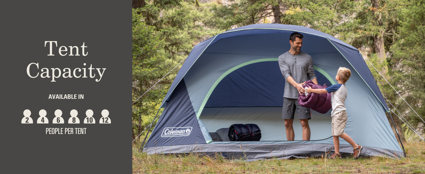 coleman skydome tent capacity assortment size people height family dad son unpack room indoor large