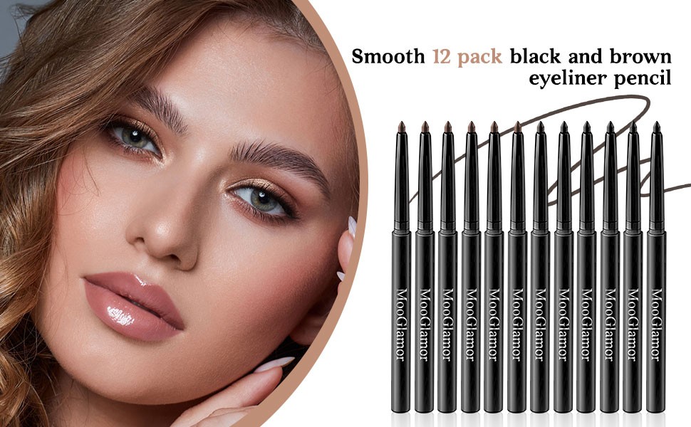 12 Pcs Black Brown Eyeliners Gel Eyeliner Pen