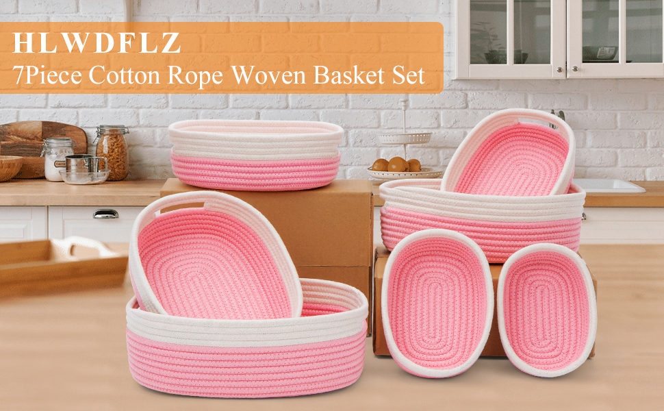 HLWDFLZ 7 Piece Cotton Rope Woven Basket Set Woven Storage Basket Pets Toy Cotton