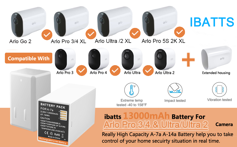 IBATTS 13000mAh XL Battery for Arlo 5S 2K XL Pro 4 Pro 3 Spotlight 3 Arlo Go 2 Ultra