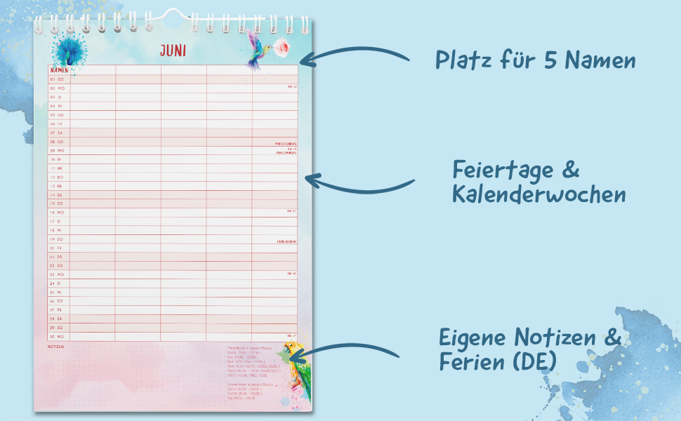 XXL Familienplaner 2025 - Wal - 5 Spalten - viel Platz DIN A3 - für 5