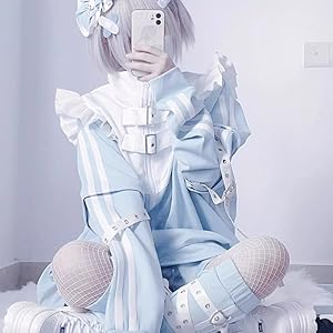 Harajuku hoodie, cyber y2k, blue varsity jacket, baggy jacket, Japanese streetwear women