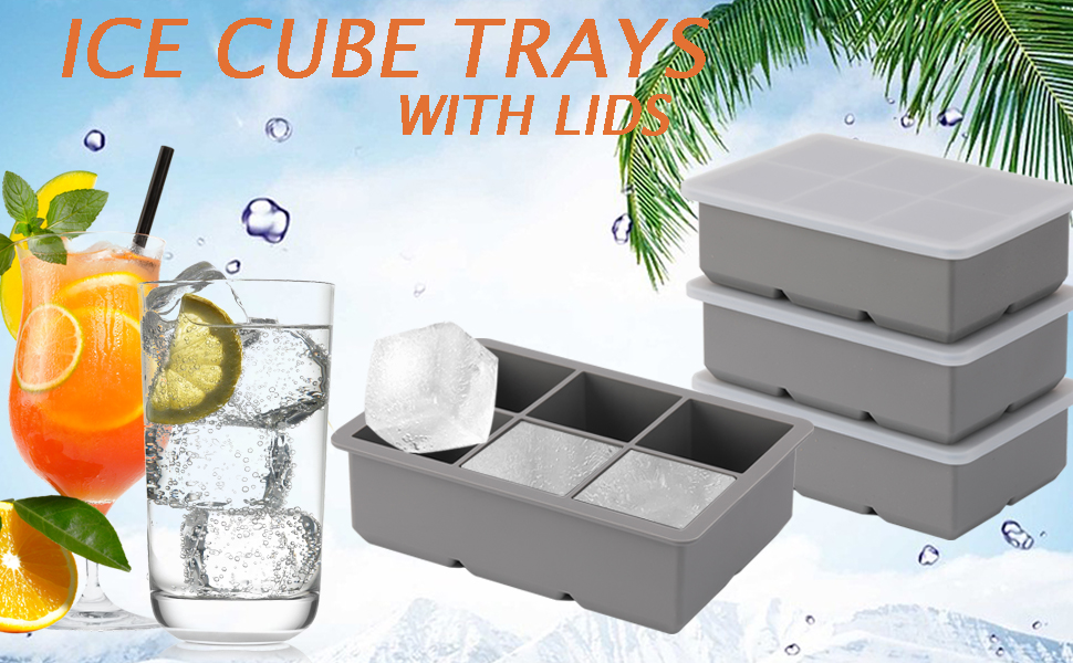 NueZoo Large Ice Cube Trays, 4 Pack Silicone Big Ice Cube Mold with