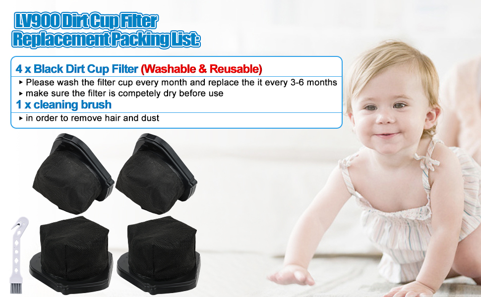 Erinice LV900 Dust Cup Filter Replacement 4 Pcs Dust Cup