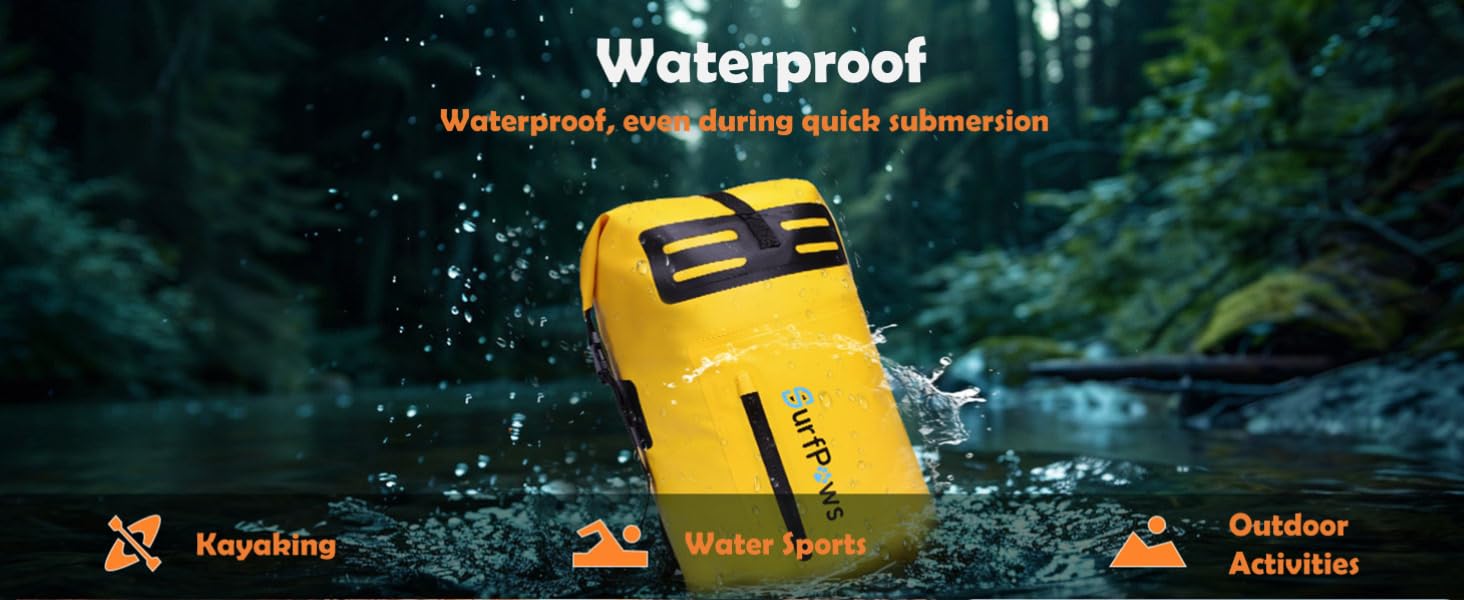 SurfPaws Waterproof Backpack - Outdoor Dry Bag for Boating, Camping, Rafting, Fishing, and More