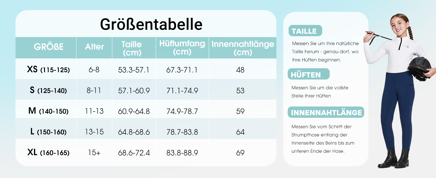 Der Text Lautet „Größentabelle“, GEFOLgt von Einer Größentabelle Mit Maßen. Die Abbildung Zeigt Eine Figur in Geschäftskleidung. DAS Diagramm Zeigt Mehrere Zeilen Mit Numerischen Maßen und Größeninformation.