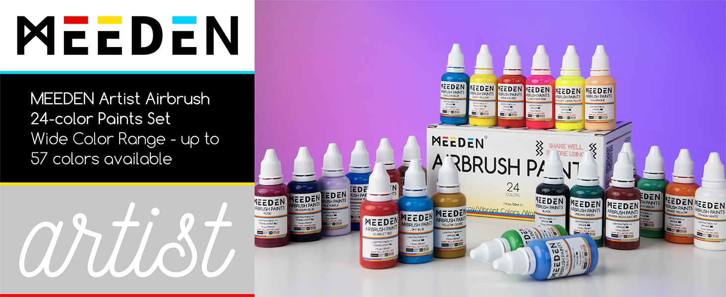 MEEDEN Airbrush Paint Set 24 Colors x 30 ml Acrylic Air Brush Paint