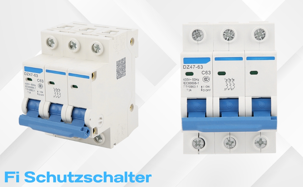 DEWIN Fi Schutzschalter,Hauptschalter 3 Poliger Schalter 63A FI  Schutzschalter für Fehlerstromschutzschalter DZ47-63 (220V / 380V)