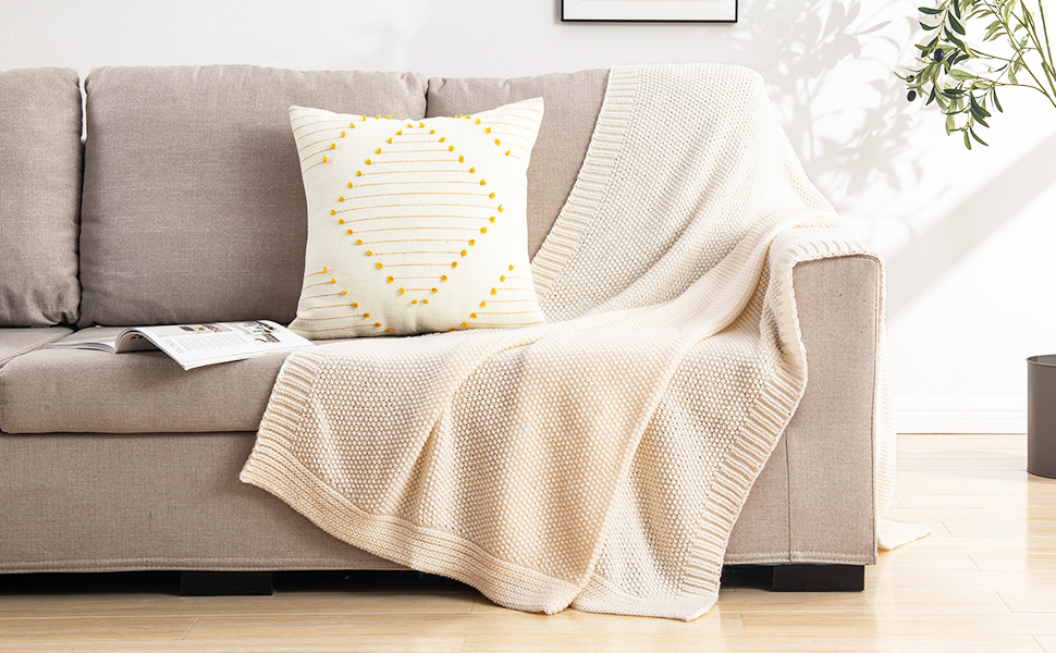 CozeCube Cream Throw Blanket for Bed, Soft Cozy Cable Knit Throw Blanket for Twin