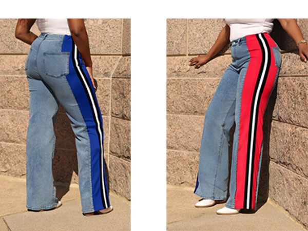 Angsuttc Jeans for Women Patchwork Stripes Trendy Jean High