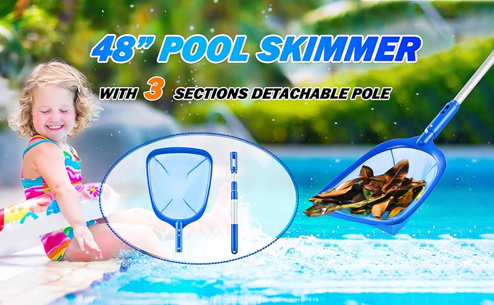 Pool Skimmer Pool Net with 3 Section Pole, 48 inch Pool