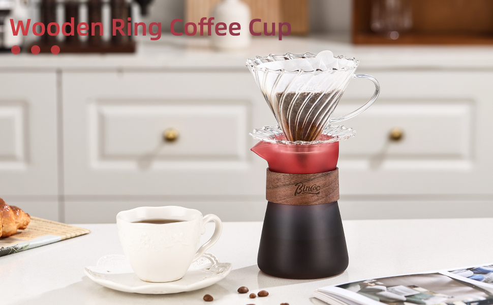 16OZ Borosilicate Glass Coffee Pour Over Kettle with Wooden Handle 