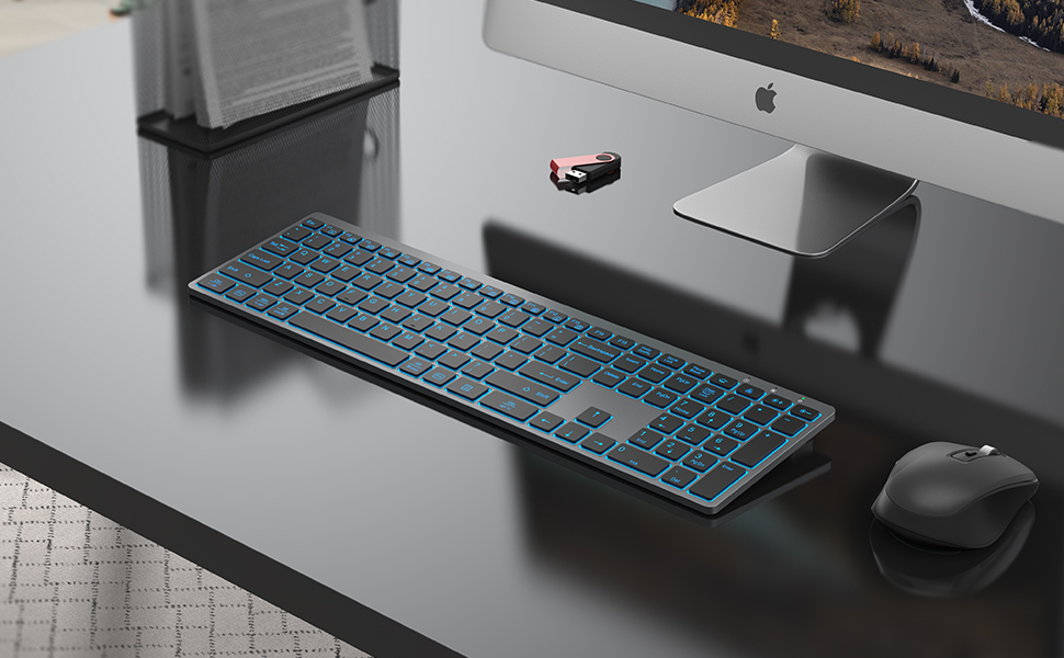 Earto K637 Wireless Keyboard and Mouse, 7 Color Backlit, Jiggler Mouse with 4 Level DPI, TypeC