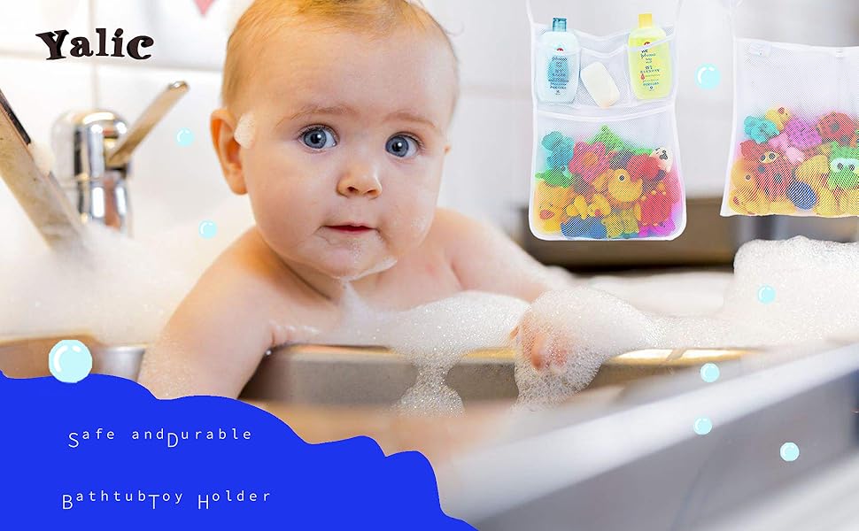 2 x Mesh Baby Bath Toy Organizer +6 Ultra Strong Hooks， Bath Toy