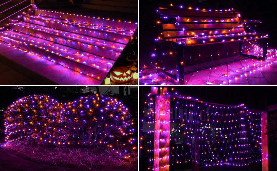 Joomer 12ft x 5ft 360LED Orange Purple Halloween Net Lights Outdoor