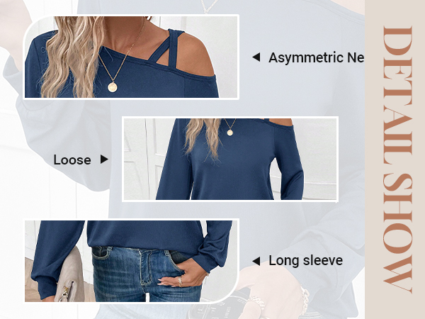 COZYEASE Women's Cut Out Asymmetric Neck Cold Shoulder Tees