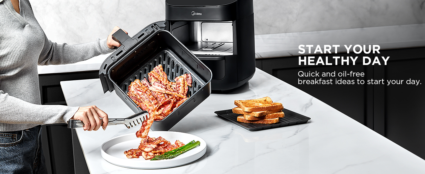 Midea 11 Quart 8-in-1 Dual Deck Air Fryer with 2 Independent Frying Baskets, Smart Sync Finish