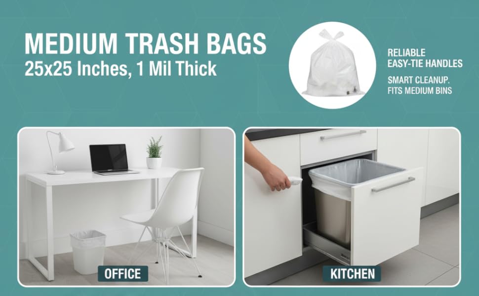 S-Shape Trash Bags 28x35 Inches, 1 Mil Thick