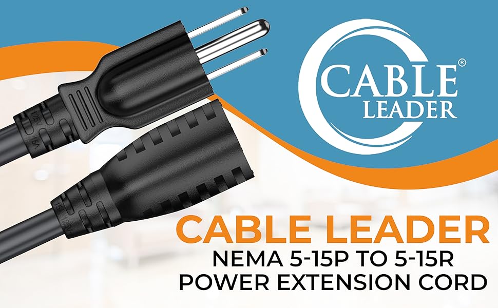 NEMA 5-15P to 5-15R Heavy Duty Power Extension Cord, 14AWG SJT 15A/125V, Black