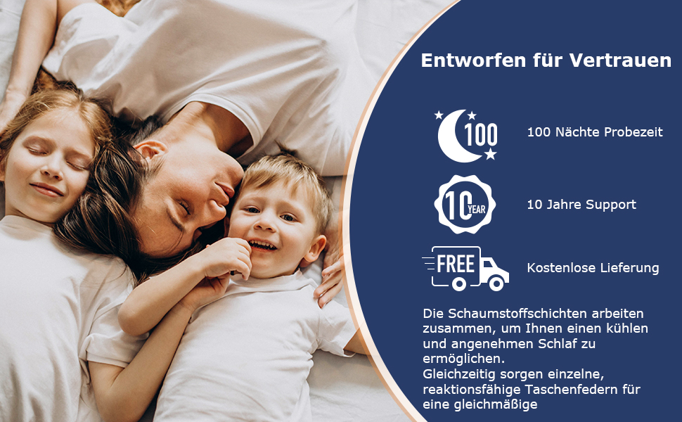 a mother and son lying on a bed with a moon and stars in the background