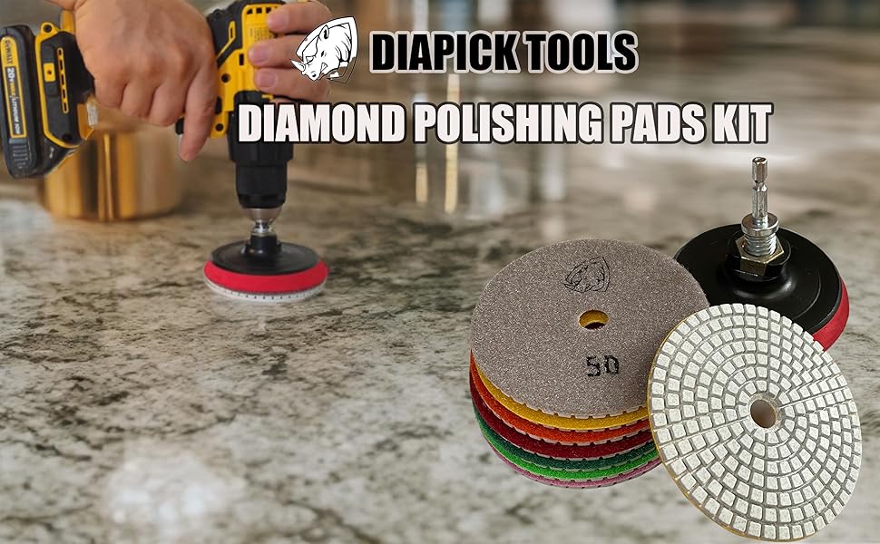 DIAPICK TOOLS Diamond Polishing Pads 4 Inch Wet Dry Set 9 Pieces for