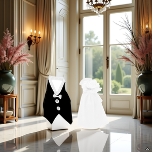 A rustic wooden table with a bottle of wine and two wine glasses, surrounded by decorative elements