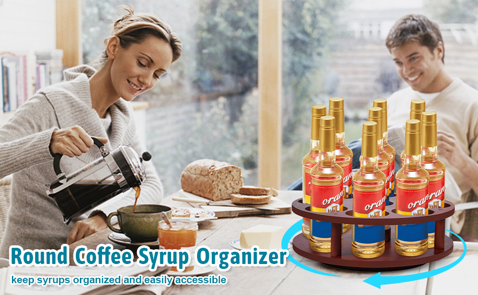 Coffee Syrup Organizer 9 Bottles 360° Rotating Coffee