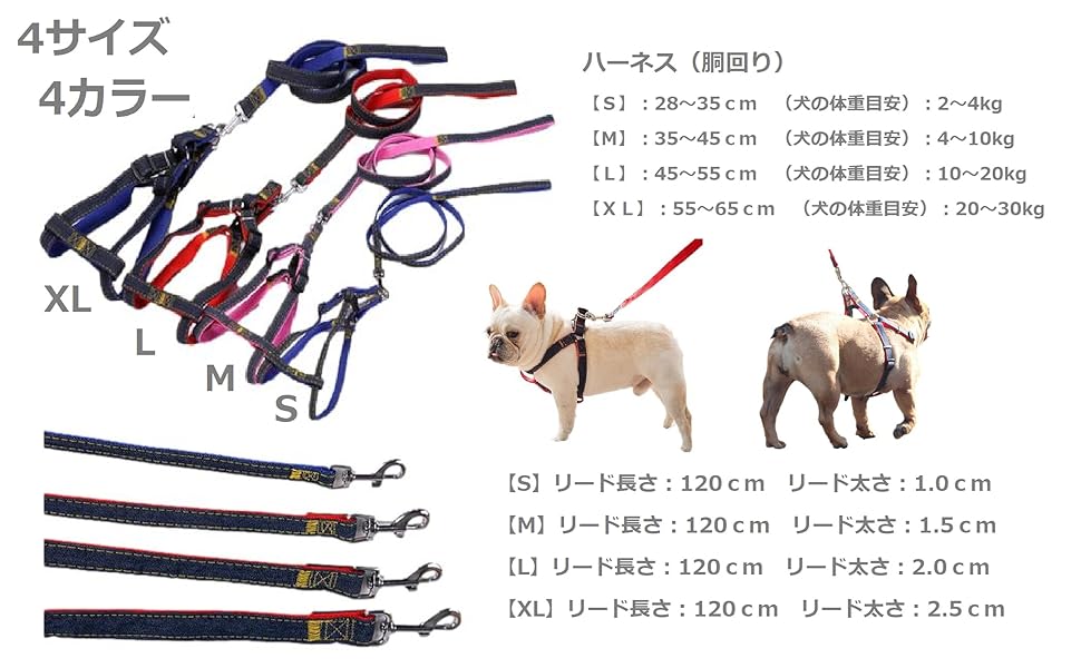 Amazon Daustage ハーネス リード 首輪 セット デニム 素材 選べる 4色 4サイズ 小型 中型 大型 犬用 トートバッグ付き M ピンク Daustage ベーシック首輪 通販