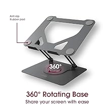 Elevate PRO Metal Laptop Stand with 360° Rotating Base | Adjustable Height & Angle | Hollow Design for Heat Dissipation | Anti-Slip Pads | Supports 12Kg | Universal Compatibility 85 pro5