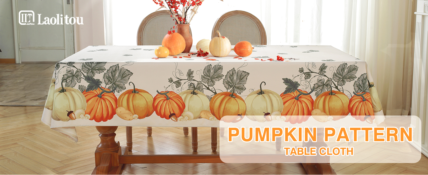 Laolitou Thanksgiving Table Cloths, Pumpkin & Leaves