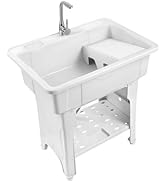 Utility Sink Laundry Tub Heavy Duty Laundry Sink, with Faucet & Basement, for Laundry Room Garage...