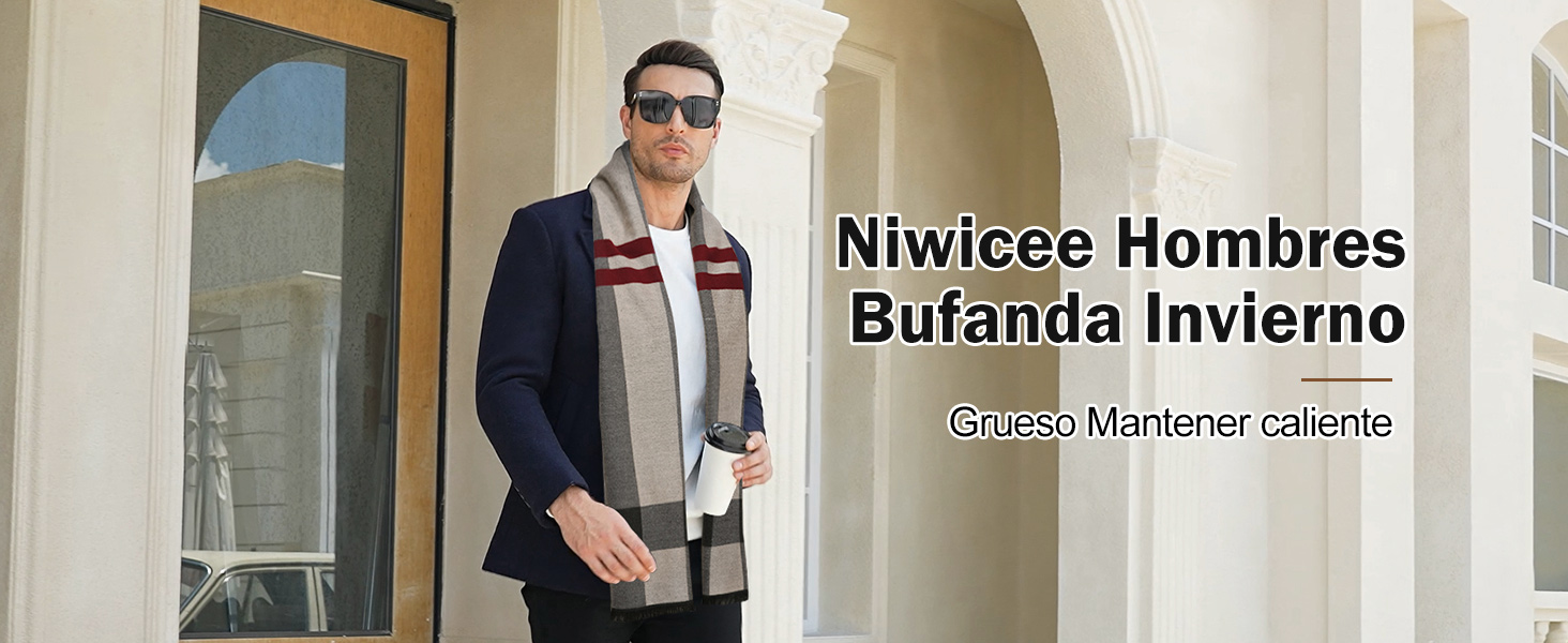 Niwicee Bufanda Hombre Cálida Elegante Fular Escocesa Bufanda Otoño e Invierno