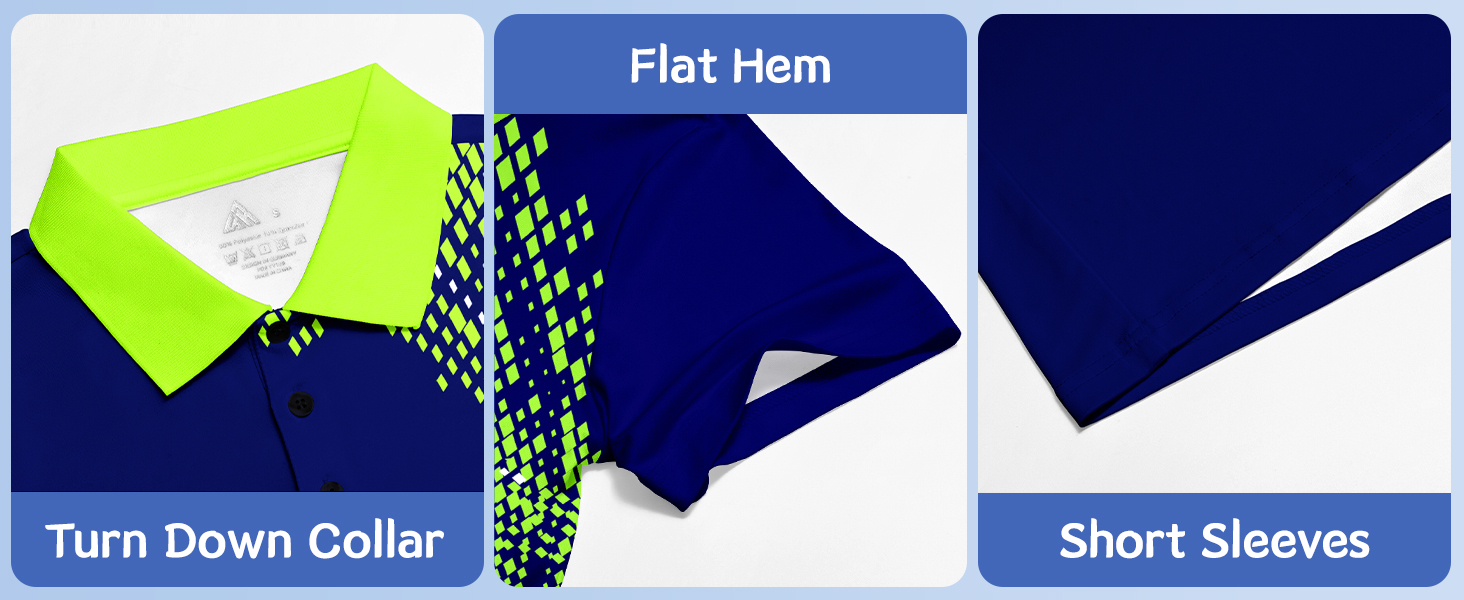 button down collar, flat hem, short sleeves