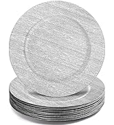 Jucoan 12 Pack 13 Inch Silver Charger Plates, Metallic Plastic Round Dinner Charger Serving Plate...