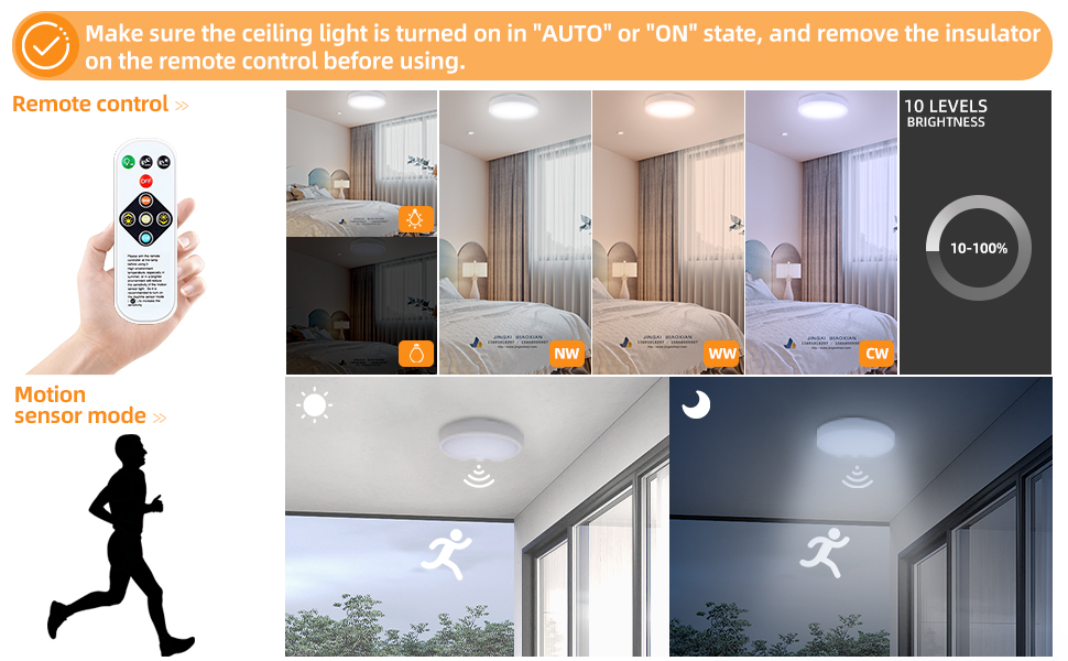Molrebe Motion Sensor Ceiling Light, USB Rechargeable Battery Powered LED Ceiling Light Indoor