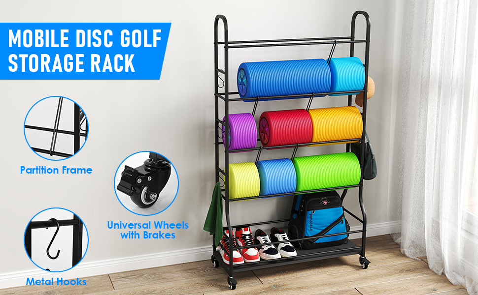YAGEANNL 5 Tier Disc Golf Storage Rack with Wheels, 30 IN