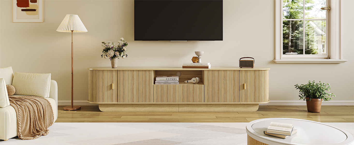 Tambour TV Stand, Modern Entertainment Center with Large Storage Cabine, TV Console 