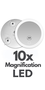 LED 10X magnifying mirror with 3 suction cups