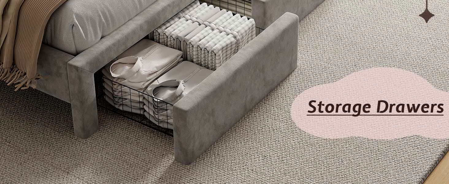 Jocisland LED Full Size Bed Frame with 2 Storage Drawers