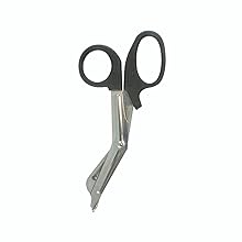 Scissors with black plastic handles and stainless steel blades. The blades have a slight curve and appear to be designed for precise cutting.