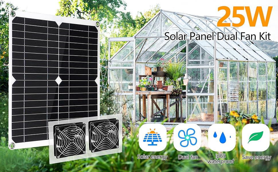 Solar Panel Fan Kit,25W,Solar Powered Fan,Chicken Coop Fan