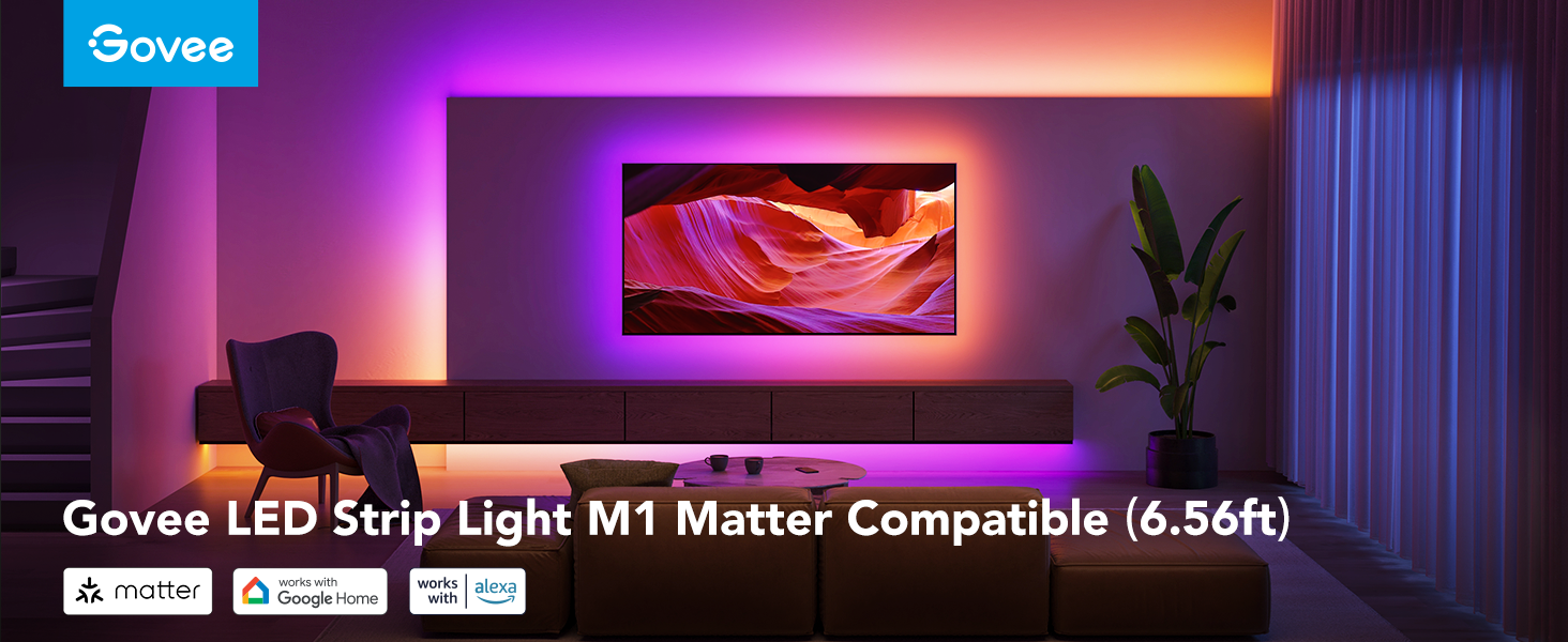 Govee RGBIC LED Strip Lights M1 with Matter, 6.56ft WiFi LED Lights for