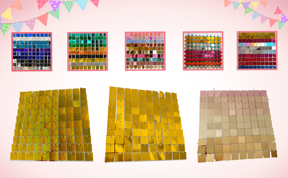 YAKOURLER 25 Pcs Pack Shimmer Wall Backdrop Sequin Panels Mirror Green Square Tiles