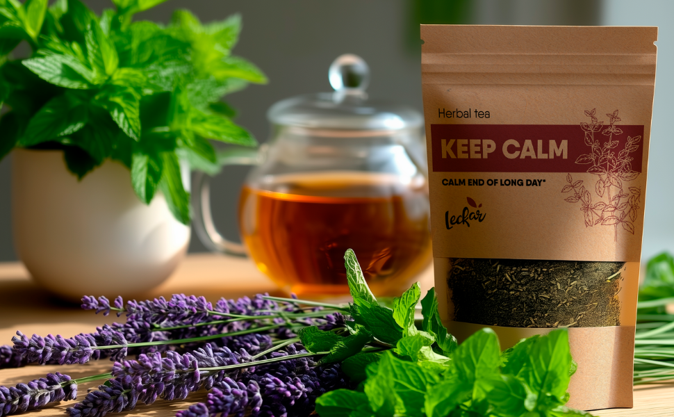 keep calm after hard day herbal tea valerian root  lavender peppermint tea