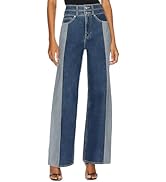 D-Sun Women Wide Leg Jeans Patchwork High Rise Straight Leg Denim Pants Casual Color Block Y2K Je...