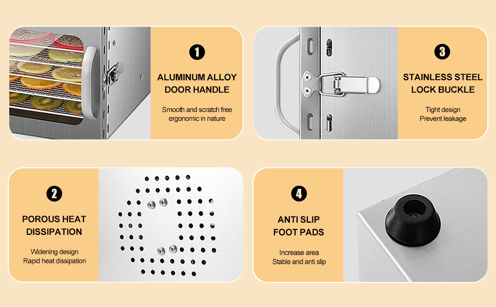 SEASAND Food Dehydrator Machine 6 Stainless Steel Trays