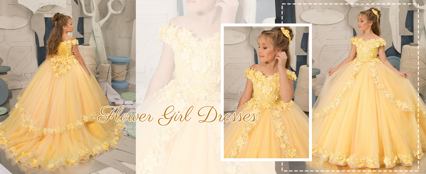 Off Shoulder Flower Girl Dresses Tulle Pageant Dress Girls 3D Floral Princess First Communion Dress