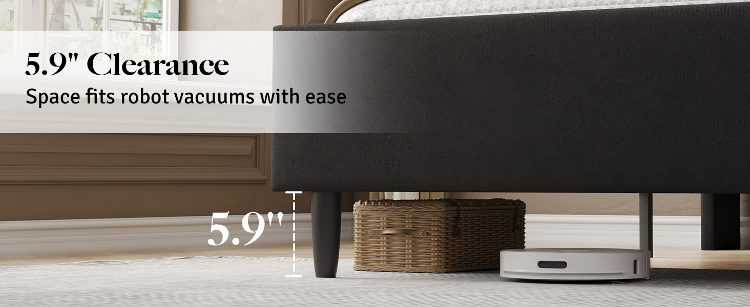 king size velvet upholstered bed frame with 5.9-inch bed legs